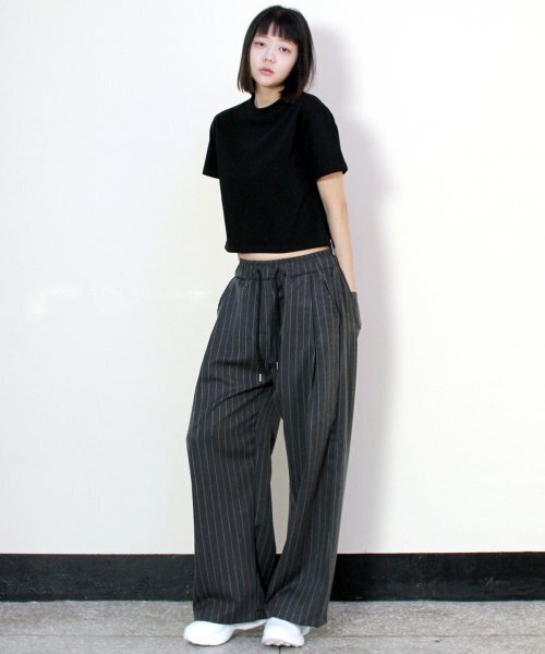 DEMARC(ドゥマーク)の「サイドワンタックストライプリアルワイドパンツチャコール(春、夏ver.)(その他パンツ・レディース・その他・MEDIUM/LARGE)」の3枚目の写真