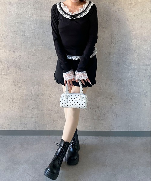 Mejoul（メジュール）の「【2026春夏新作】配色レースフリルリボンタイトカットソー（Tシャツ/カットソー・レディース・ブラック/アイボリー・S/M）」の16枚目の写真