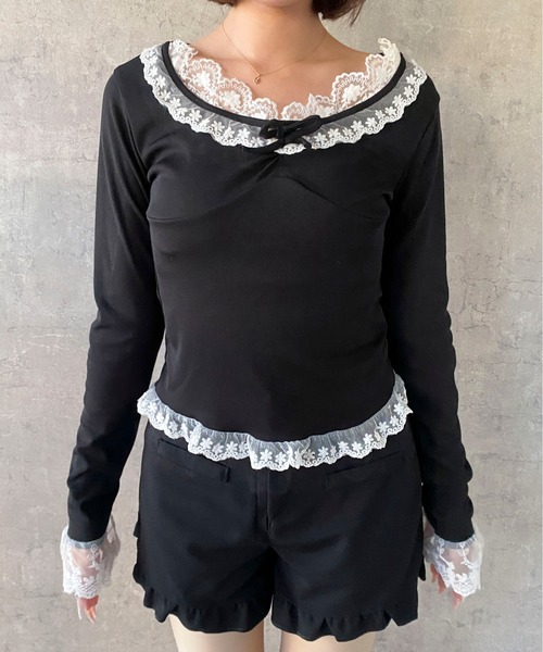 Mejoul（メジュール）の「【2026春夏新作】配色レースフリルリボンタイトカットソー（Tシャツ/カットソー・レディース・ブラック/アイボリー・S/M）」の18枚目の写真