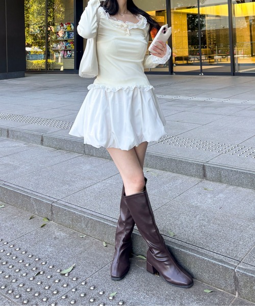 Mejoul（メジュール）の「【2026春夏新作】配色レースフリルリボンタイトカットソー（Tシャツ/カットソー・レディース・ブラック/アイボリー・S/M）」の10枚目の写真