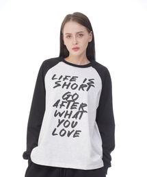 DXOH（ディソエイチ）の「ユニセックスライフナグランTシャツブラック/バックメランジ（Tシャツ/カットソー）」