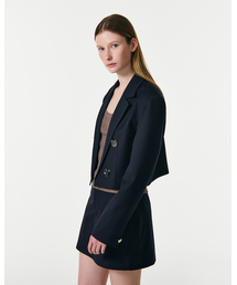 CURRENT（カレント）の「TAILOR SEMI CROP STRIPE JACKET [DARK NAVY]（テーラードジャケット）」