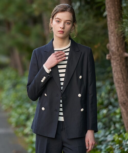 DRESSTERIOR（ドレステリア）の「【セットアップ可】リネンブレンドWブレストジャケット（テーラードジャケット・レディース・オフホワイト/ネイビー/サックスブルー/ライトベージュ・38/34/36）」の3枚目の写真