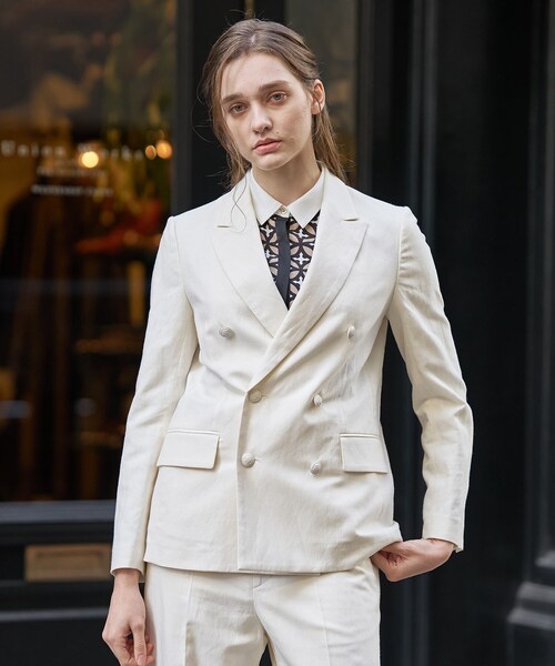 DRESSTERIOR（ドレステリア）の「【セットアップ可】リネンブレンドWブレストジャケット（テーラードジャケット・レディース・オフホワイト/ネイビー/サックスブルー/ライトベージュ・38/34/36）」の2枚目の写真