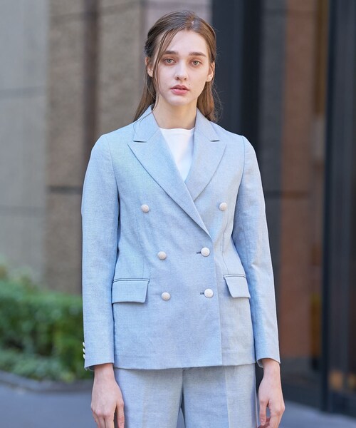 DRESSTERIOR（ドレステリア）の「【セットアップ可】リネンブレンドWブレストジャケット（テーラードジャケット・レディース・オフホワイト/ネイビー/サックスブルー/ライトベージュ・38/34/36）」の4枚目の写真