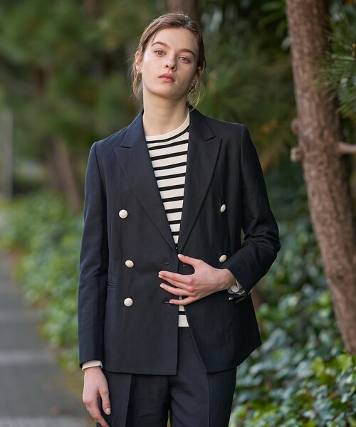 DRESSTERIOR（ドレステリア）の「【セットアップ可】リネンブレンドWブレストジャケット（テーラードジャケット・レディース・オフホワイト/ネイビー/サックスブルー/ライトベージュ・38/34/36）」の5枚目の写真