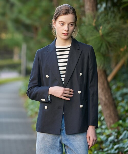 DRESSTERIOR（ドレステリア）の「【セットアップ可】リネンブレンドWブレストジャケット（テーラードジャケット・レディース・オフホワイト/ネイビー/サックスブルー/ライトベージュ・38/34/36）」の18枚目の写真