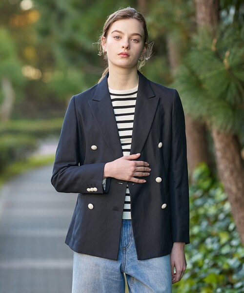 DRESSTERIOR（ドレステリア）の「【セットアップ可】リネンブレンドWブレストジャケット（テーラードジャケット・レディース・オフホワイト/ネイビー/サックスブルー/ライトベージュ・38/34/36）」の19枚目の写真