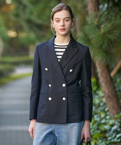 DRESSTERIOR（ドレステリア）の「【セットアップ可】リネンブレンドWブレストジャケット（テーラードジャケット・レディース・オフホワイト/ネイビー/サックスブルー/ライトベージュ・38/34/36）」の20枚目の写真