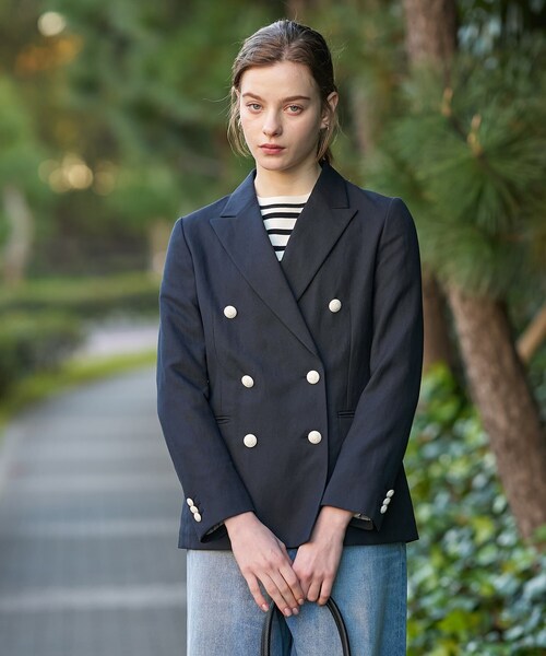 DRESSTERIOR（ドレステリア）の「【セットアップ可】リネンブレンドWブレストジャケット（テーラードジャケット・レディース・オフホワイト/ネイビー/サックスブルー/ライトベージュ・38/34/36）」の21枚目の写真