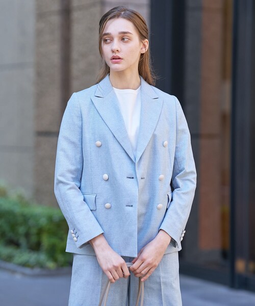 DRESSTERIOR（ドレステリア）の「【セットアップ可】リネンブレンドWブレストジャケット（テーラードジャケット・レディース・オフホワイト/ネイビー/サックスブルー/ライトベージュ・38/34/36）」の7枚目の写真