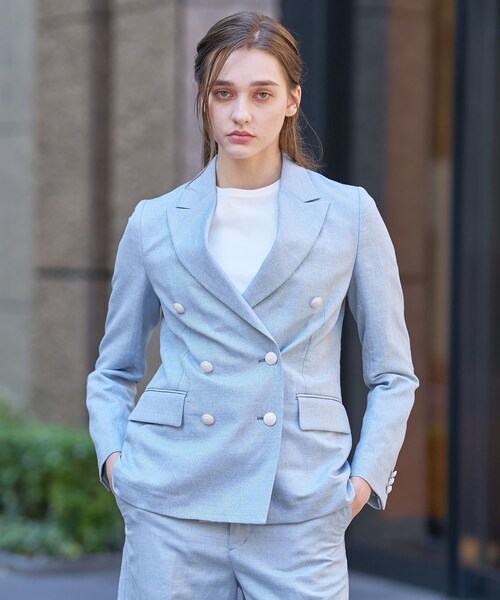 DRESSTERIOR（ドレステリア）の「【セットアップ可】リネンブレンドWブレストジャケット（テーラードジャケット・レディース・オフホワイト/ネイビー/サックスブルー/ライトベージュ・38/34/36）」の8枚目の写真