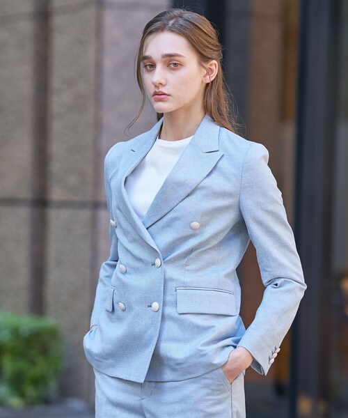 DRESSTERIOR（ドレステリア）の「【セットアップ可】リネンブレンドWブレストジャケット（テーラードジャケット・レディース・オフホワイト/ネイビー/サックスブルー/ライトベージュ・38/34/36）」の9枚目の写真