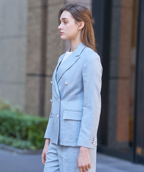 DRESSTERIOR（ドレステリア）の「【セットアップ可】リネンブレンドWブレストジャケット（テーラードジャケット・レディース・オフホワイト/ネイビー/サックスブルー/ライトベージュ・38/34/36）」の10枚目の写真