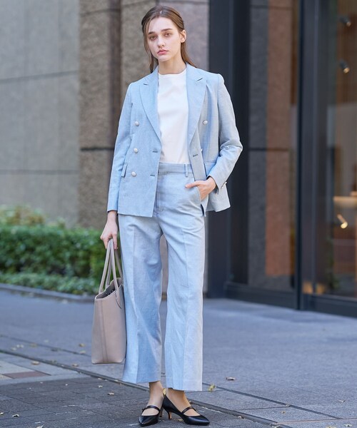 DRESSTERIOR（ドレステリア）の「【セットアップ可】リネンブレンドWブレストジャケット（テーラードジャケット・レディース・オフホワイト/ネイビー/サックスブルー/ライトベージュ・38/34/36）」の13枚目の写真