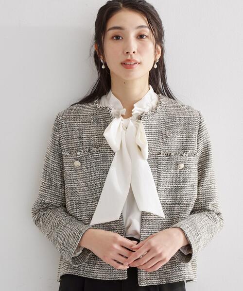 セレモニー　ノーカラーツイードジャケット 楽天市場】ツイード ジャケット ノーカラー レディース フォーマル