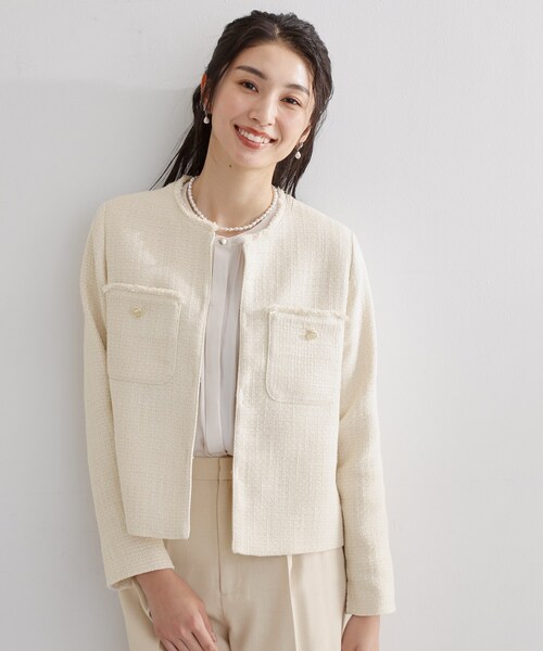 THE SHOP TK (ザ ショップ ティーケー )の「【通勤・セレモニー】ツイードノーカラージャケット(ノーカラージャケット・レディース・アイボリー/ネイビー/ブラック系3・12/13)」の5枚目の写真