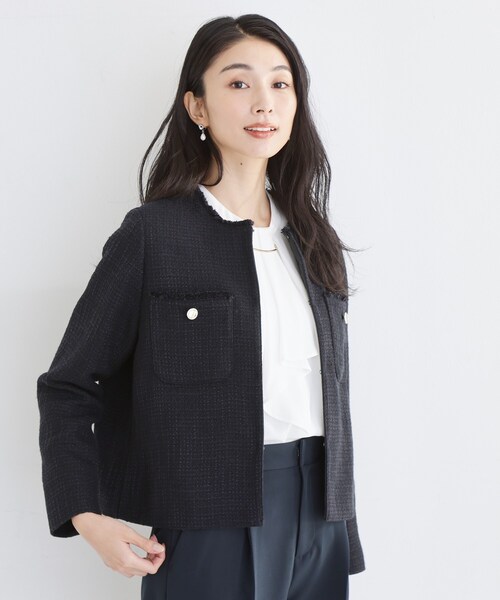 THE SHOP TK (ザ ショップ ティーケー )の「【通勤・セレモニー】ツイードノーカラージャケット(ノーカラージャケット・レディース・アイボリー/ネイビー/ブラック系3・12/13)」の9枚目の写真