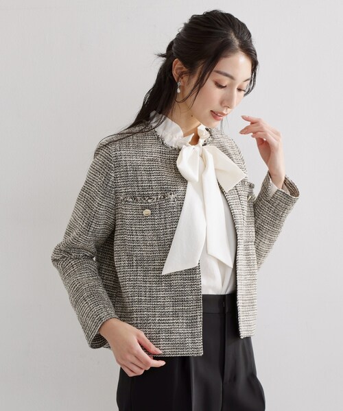 THE SHOP TK (ザ ショップ ティーケー )の「【通勤・セレモニー】ツイードノーカラージャケット(ノーカラージャケット・レディース・アイボリー/ネイビー/ブラック系3・12/13)」の13枚目の写真