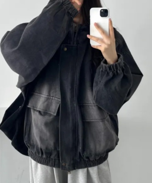 emi+（エミプラス）の「フーディデニムパーカー（デニムジャケット・レディース・ブラック/ブルー・FREE）」の10枚目の写真