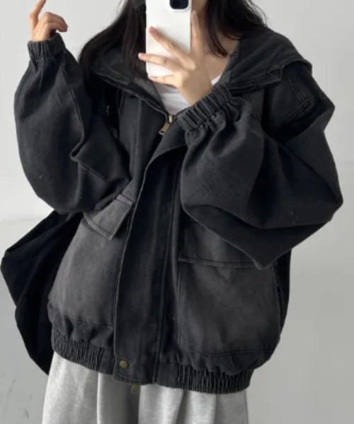 emi+（エミプラス）の「フーディデニムパーカー（デニムジャケット・レディース・ブラック/ブルー・FREE）」の11枚目の写真