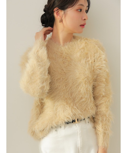 Te chichi（テチチ）の「【ZOZO限定】ラメフェザーシャギーニットカーディガン（カーディガン/ボレロ・レディース・ネイビー/ベージュ/グレー・F）」の3枚目の写真