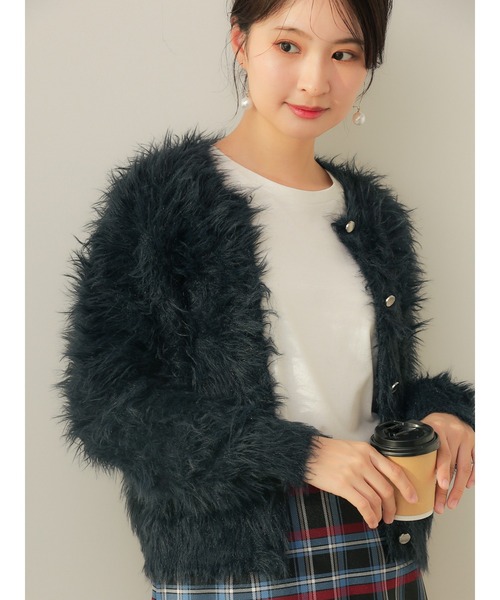 Te chichi（テチチ）の「【ZOZO限定】ラメフェザーシャギーニットカーディガン（カーディガン/ボレロ・レディース・ネイビー/ベージュ/グレー・F）」の14枚目の写真