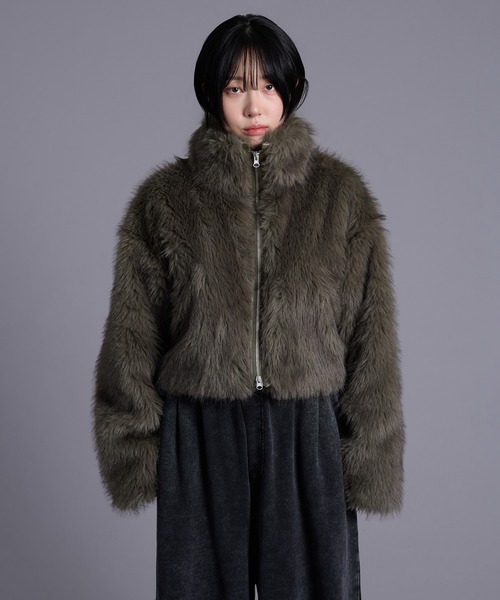 Ellno Loset(エルノロゼット)の「スタンドネックショートファーブルゾン(ブルゾン・メンズ・グレー/カーキ・MEDIUM/LARGE)」の7枚目の写真