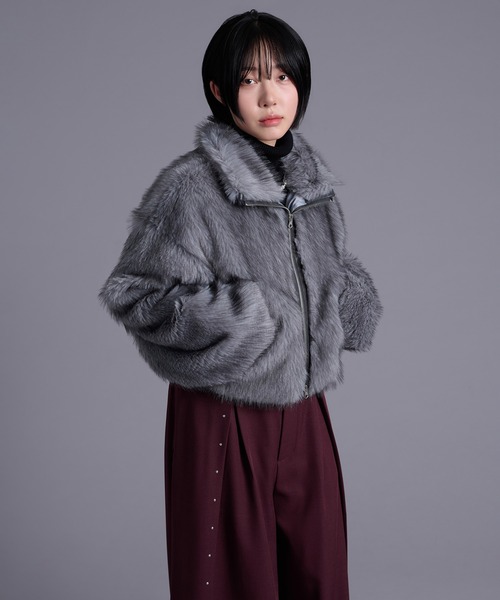 スタンドネックショートファーブルゾン（ブルゾン）｜Ellno Loset