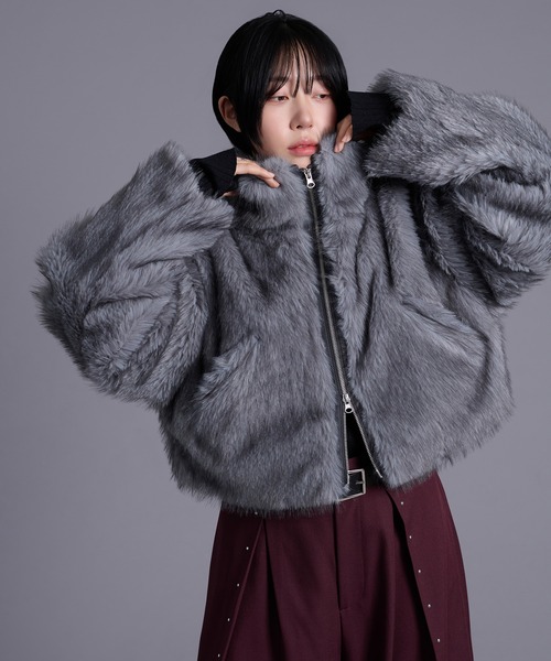 スタンドネックショートファーブルゾン（ブルゾン）｜Ellno Loset