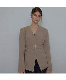 V-neck Belt Jacket [Beige]