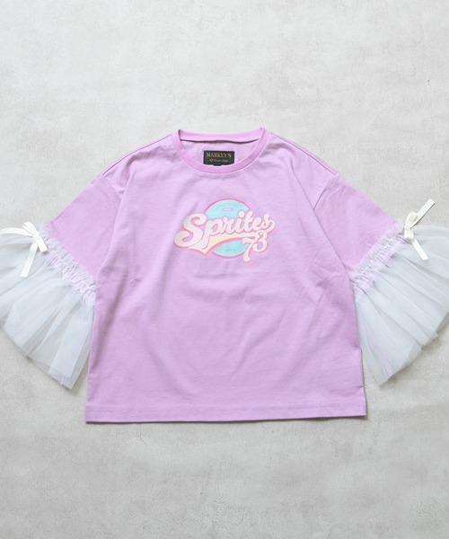 MARKEY'S（マーキーズ）の「袖チュールプリントTee（Tシャツ/カットソー・キッズ・ピンク/ラベンダー/ブラック・150/140/130/120/110/100/90）」の3枚目の写真