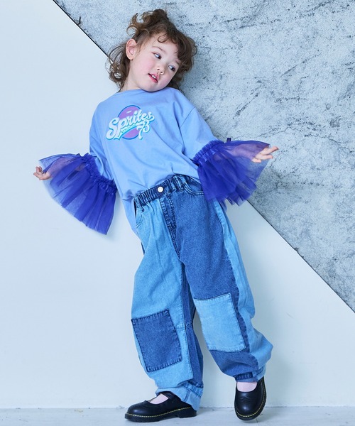 MARKEY'S（マーキーズ）の「袖チュールプリントTee（Tシャツ/カットソー・キッズ・ピンク/ラベンダー/ブラック・150/140/130/120/110/100/90）」の8枚目の写真