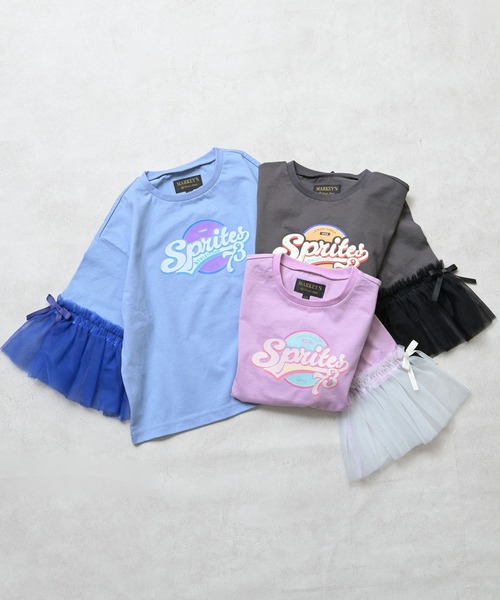 MARKEY'S（マーキーズ）の「袖チュールプリントTee（Tシャツ/カットソー・キッズ・ピンク/ラベンダー/ブラック・150/140/130/120/110/100/90）」の4枚目の写真