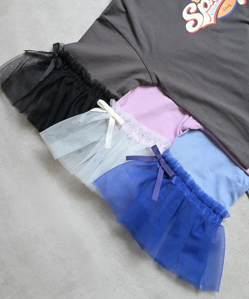 MARKEY'S（マーキーズ）の「袖チュールプリントTee（Tシャツ/カットソー・キッズ・ピンク/ラベンダー/ブラック・150/140/130/120/110/100/90）」の5枚目の写真