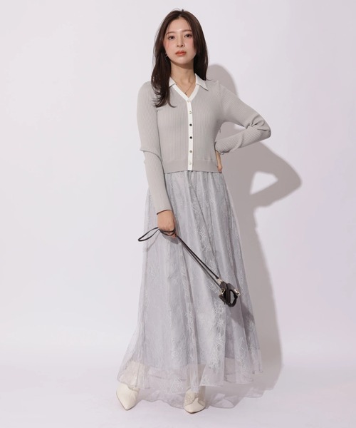 Apuweiser-riche（アプワイザーリッシェ）の「シャツ衿レースドッキングワンピース（ワンピース・レディース・ネイビー/グレイッシュベージュ/ブルーグレー・2/1）」の4枚目の写真