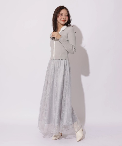 Apuweiser-riche（アプワイザーリッシェ）の「シャツ衿レースドッキングワンピース（ワンピース・レディース・ネイビー/グレイッシュベージュ/ブルーグレー・2/1）」の5枚目の写真