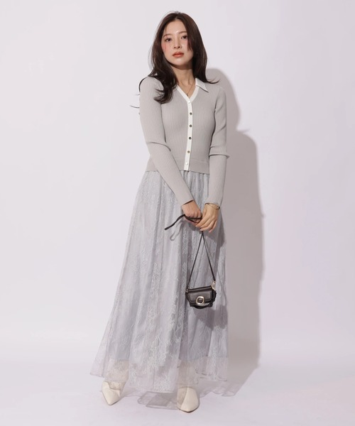 Apuweiser-riche（アプワイザーリッシェ）の「シャツ衿レースドッキングワンピース（ワンピース・レディース・ネイビー/グレイッシュベージュ/ブルーグレー・2/1）」の6枚目の写真