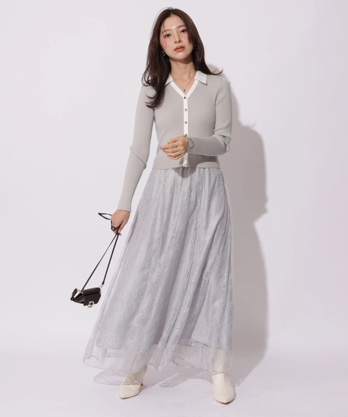 Apuweiser-riche（アプワイザーリッシェ）の「シャツ衿レースドッキングワンピース（ワンピース・レディース・ネイビー/グレイッシュベージュ/ブルーグレー・2/1）」の7枚目の写真