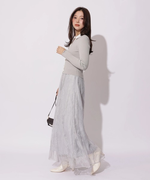 Apuweiser-riche（アプワイザーリッシェ）の「シャツ衿レースドッキングワンピース（ワンピース・レディース・ネイビー/グレイッシュベージュ/ブルーグレー・2/1）」の8枚目の写真