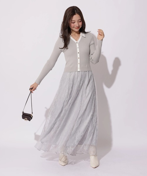 Apuweiser-riche（アプワイザーリッシェ）の「シャツ衿レースドッキングワンピース（ワンピース・レディース・ネイビー/グレイッシュベージュ/ブルーグレー・2/1）」の9枚目の写真