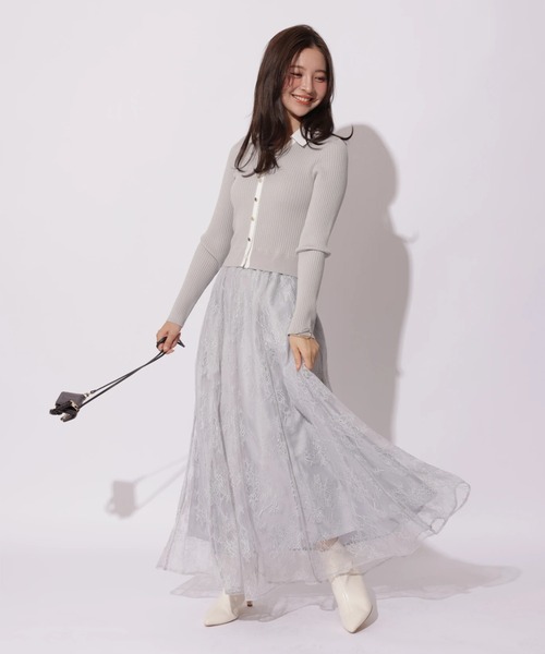 Apuweiser-riche（アプワイザーリッシェ）の「シャツ衿レースドッキングワンピース（ワンピース・レディース・ネイビー/グレイッシュベージュ/ブルーグレー・2/1）」の10枚目の写真