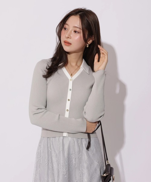 Apuweiser-riche（アプワイザーリッシェ）の「シャツ衿レースドッキングワンピース（ワンピース・レディース・ネイビー/グレイッシュベージュ/ブルーグレー・2/1）」の13枚目の写真