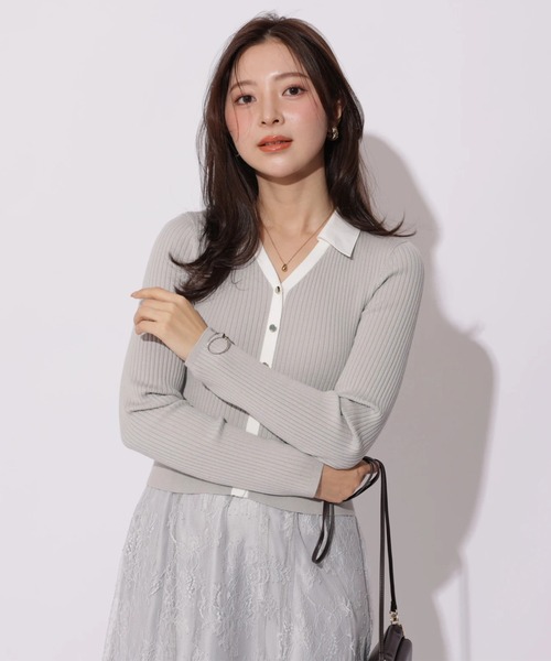 Apuweiser-riche（アプワイザーリッシェ）の「シャツ衿レースドッキングワンピース（ワンピース・レディース・ネイビー/グレイッシュベージュ/ブルーグレー・2/1）」の14枚目の写真