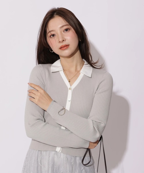 Apuweiser-riche（アプワイザーリッシェ）の「シャツ衿レースドッキングワンピース（ワンピース・レディース・ネイビー/グレイッシュベージュ/ブルーグレー・2/1）」の17枚目の写真