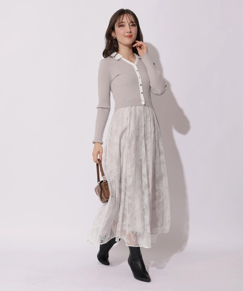 Apuweiser-riche（アプワイザーリッシェ）の「シャツ衿レースドッキングワンピース（ワンピース・レディース・ネイビー/グレイッシュベージュ/ブルーグレー・2/1）」の22枚目の写真