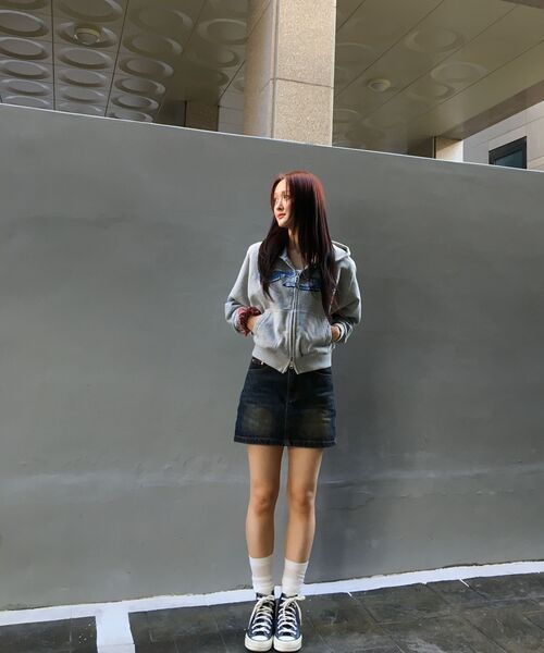 FDR（エフディーアール）の「Disk Logo Denim Applique Zip-Up M.Gray（パーカー・レディース・その他・L/S/M）」の2枚目の写真