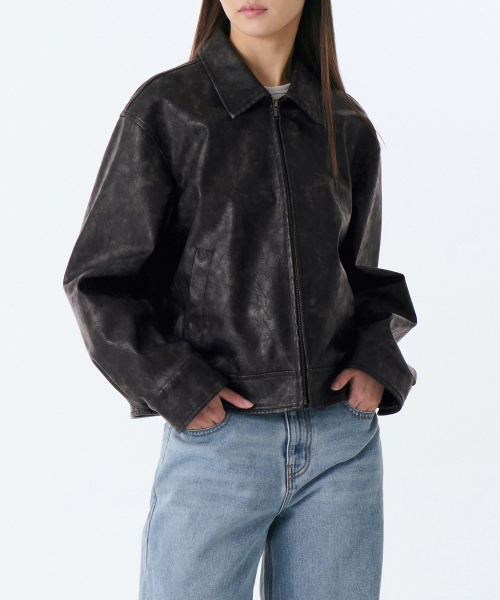 MUSINSA STANDARD WOMAN（ムシンサスタンダードウーマン）の「ウィメンズフェイデッドシンセティックレザーシングルジャケット[ブラック]（ライダースジャケット・レディース・その他・SMALL/MEDIUM）」の2枚目の写真