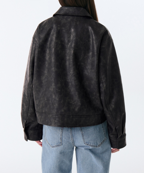 MUSINSA STANDARD WOMAN（ムシンサスタンダードウーマン）の「ウィメンズフェイデッドシンセティックレザーシングルジャケット[ブラック]（ライダースジャケット・レディース・その他・SMALL/MEDIUM）」の3枚目の写真
