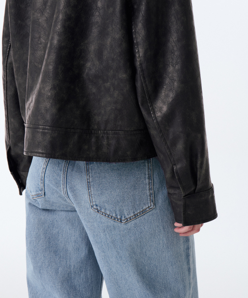 MUSINSA STANDARD WOMAN（ムシンサスタンダードウーマン）の「ウィメンズフェイデッドシンセティックレザーシングルジャケット[ブラック]（ライダースジャケット・レディース・その他・SMALL/MEDIUM）」の7枚目の写真